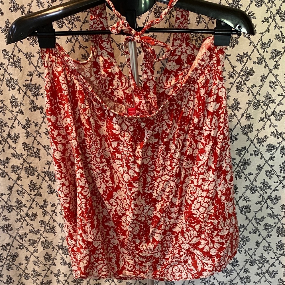 Floral Orange Red Halter Top - Picture 3 of 6